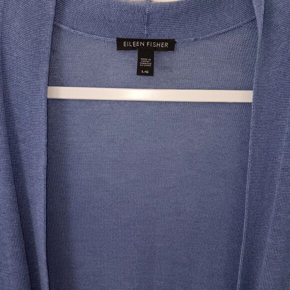 Eileen Fisher Open Front Cardigan Sweater Top LARGE Blue Purple Tencel Lyocell - Picture 6 of 11